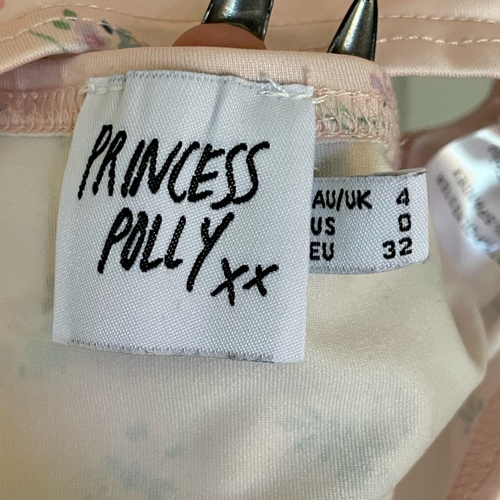 Princess Polly Pink Floral Cropped Halter Top Cute Coquette Girly Fun Going Out - Picture 8 of 11